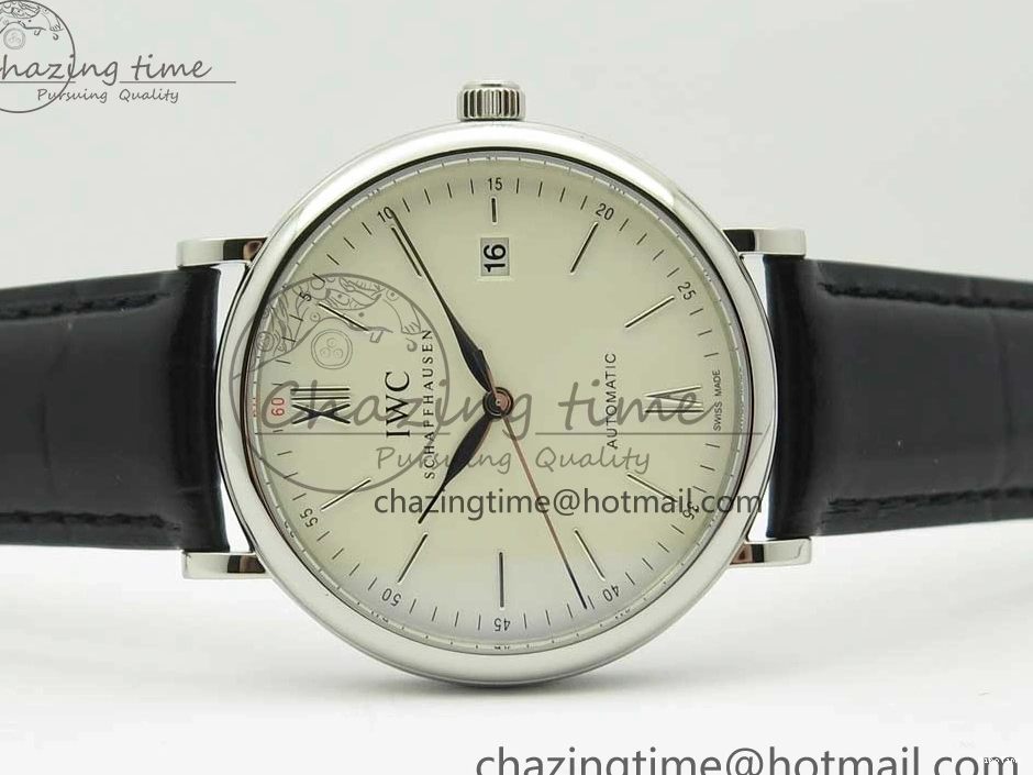 MIROTIME 0419 Portofino Automatic SS FKF 1:1 Best Edition White Dial SS Markers on Black Leather Strap A QuickDry 7138